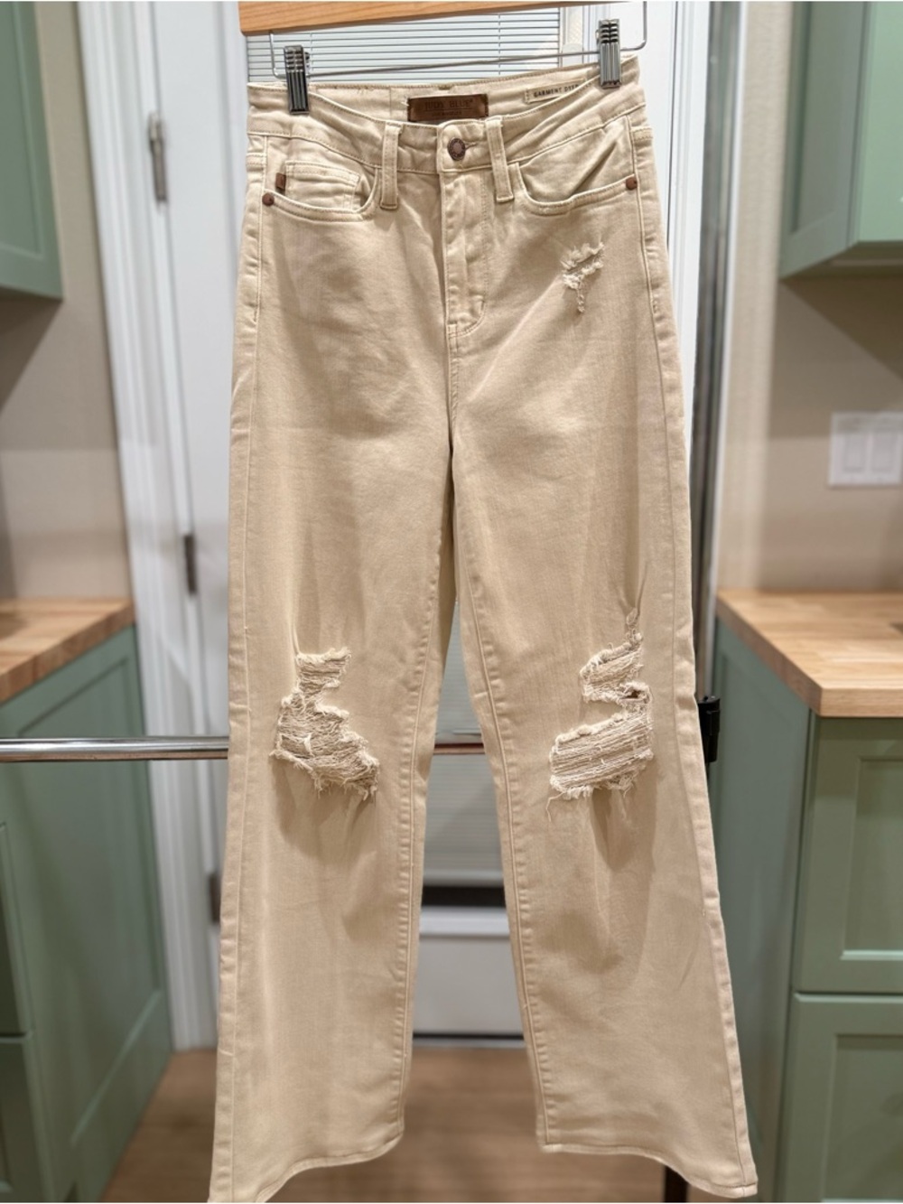 Judy Blue Cream Distressed Wide-Leg Jeans